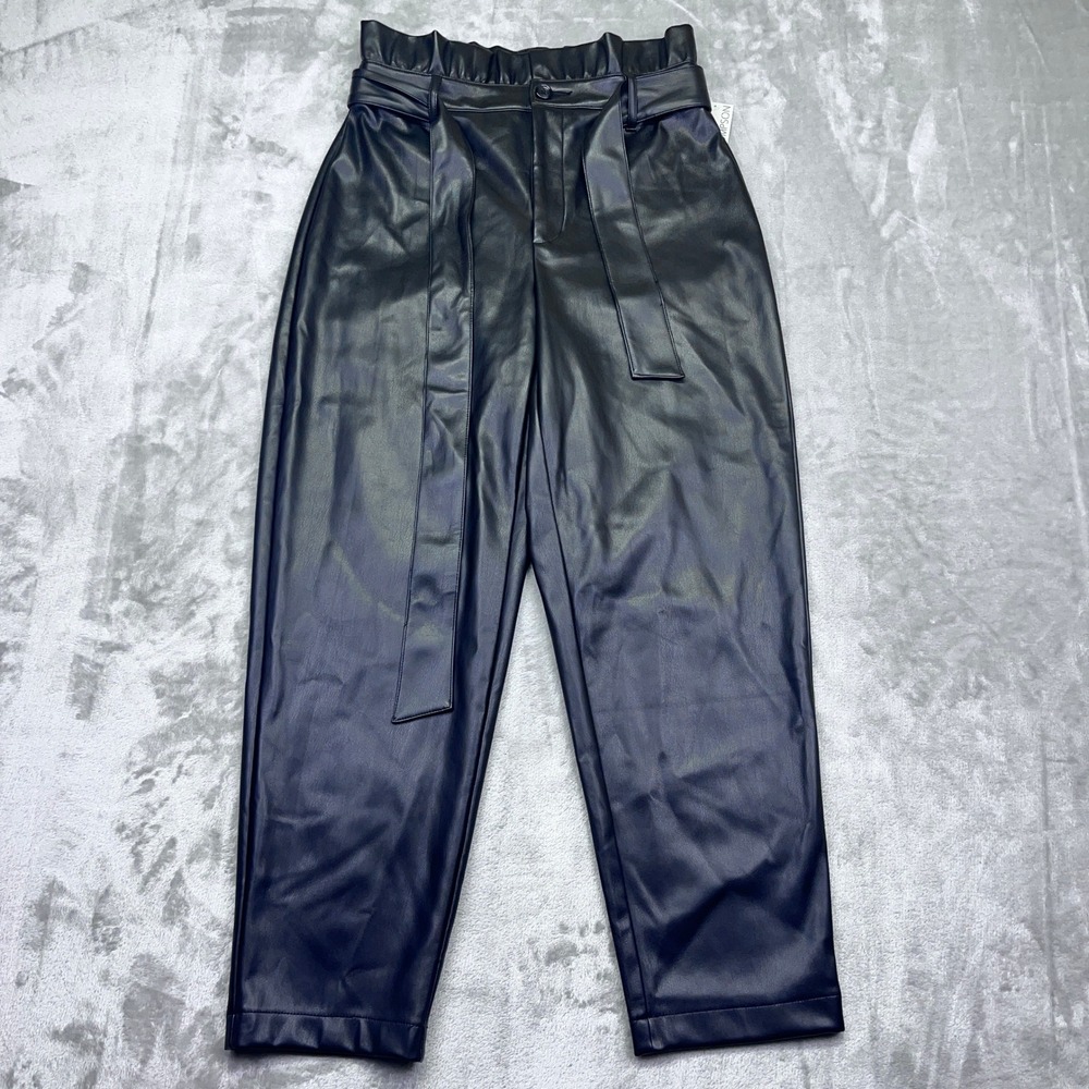 12th Thompson Faux Leather Paper‎ Bag Waist Pants Trousers Black Medium Fits 27"